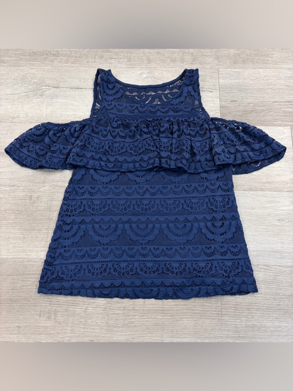 Lilly Pulitzer “Lyra” Navy Lace Cold-Shoulder Top
